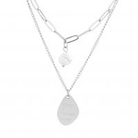 Collier d'acier titane, avec perle de plastique, Double couche & unisexe, argent, Longueur:50 cm, Vendu par PC