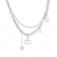 Титановые стали ожерелье, титан, с Пластиковая жемчужина, Двойной слой & Мужская, серебряный, длина:Приблизительно 45 см, продается PC
