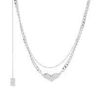 Titanstahl Halskette, Herz, Doppelschicht & unisex, Silberfarbe, Länge:ca. 45 cm, verkauft von PC