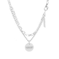 Titanium Steel Necklace, Unisex, silver color, Length:52 cm, Sold By PC