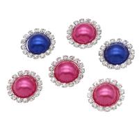 Ijzer Cabochon, met Plastic Pearl, Ronde, met strass, meer kleuren voor de keuze, 24mm, 50pC's/Bag, Verkocht door Bag