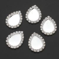 Iron Cabochon, Teardrop, with rhinestone, silver color, 25mm, 50PCs/Bag, Sold By Bag