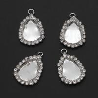 Fashion Iron Pendants, Teardrop, with rhinestone, silver color, 22mm, 50PCs/Bag, Sold By Bag
