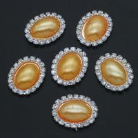 Brass Cabochon, with Plastic Pearl, with rhinestone, yellow, 10-16mm, 50PCs/Bag, Sold By Bag