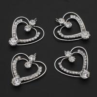 Rhinestone Brass Pendants, Heart, with rhinestone, silver color, 24-36mm, 10PCs/Bag, Sold By Bag