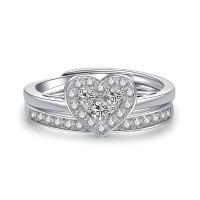Anilo de dedo, metal, chapado, Ajustable & para mujer & con diamantes de imitación, plateado, 17mm, Vendido por Set