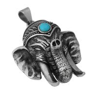 Stainless Steel Animal Pendants, 316 Stainless Steel, with turquoise, Elephant, fashion jewelry & DIY & Unisex & blacken, black, 41x52x19mm, Hole:Approx 7mm, Sold By PC