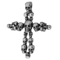 Acciaio inossidabile Skull Ciondoli, 316 acciaio inox, Croce, gioielli di moda & DIY & con il modello del cranio & unisex & Gioielli Halloween & Annerire, nero, 57x62x7mm, Foro:Appross. 6.5mm, Venduto da PC