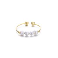 Brass Cuff Finger Ring with Plastic Pearl plated fashion jewelry nickel lead & cadmium free 16.50mm Sold By PC