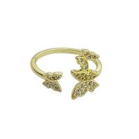 Cubique anneau en laiton Circonia Micro Pave, papillon, Placage de couleur d'or, styles différents pour le choix & pour femme & avec strass, protéger l'environnement, sans nickel, plomb et cadmium, Taille:6-8, Vendu par PC