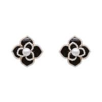 Zinc Alloy Stud Earring with Plastic Pearl Flower gold color plated Korean style & for woman nickel lead & cadmium free 20mm Sold By Pair