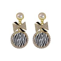 Zinc Alloy Drop Earrings with Plastic Pearl Bowknot gold color plated for woman & with rhinestone nickel lead & cadmium free Sold By Pair