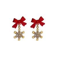 Tibetan Style Drop Earrings, Snowflake, gold color plated, for woman & with rhinestone, red, nickel, lead & cadmium free, 25x16mm, Sold By Pair