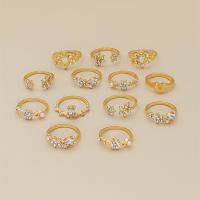 Juego de anillos de aleación de zinc, chapado en color dorado, 13 piezas & para mujer & con diamantes de imitación, libre de níquel, plomo & cadmio, tamaño:6-8, Vendido por Set