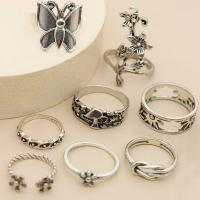 Juego de anillos de aleación de zinc, chapado en color de plata antigua, 8 piezas & Vintage & para mujer, libre de níquel, plomo & cadmio, 16mm, 17mm, 18mm, tamaño:6-8, Vendido por Set