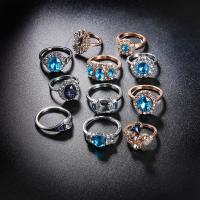 Juego de anillos de aleación de zinc, con Cristal, chapado, once piezas & para mujer & con diamantes de imitación, libre de níquel, plomo & cadmio, tamaño:5.5-8, Vendido por Set