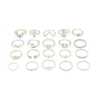 Zinc Alloy Ring Set with turquoise silver color plated 20 pieces & for woman nickel lead & cadmium free US Ring .5-8 Sold By Set