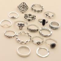Juego de anillos de aleación de zinc, chapado en color de plata antigua, 17 piezas & para mujer & hueco, libre de níquel, plomo & cadmio, tamaño:6-8, Vendido por Set