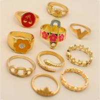 Zink legering Ring Sæt, Zinc Alloy, guldfarve belagt, 10 stykker & for kvinde & emalje, nikkel, bly & cadmium fri, Størrelse:5.5-8, Solgt af sæt