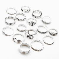 Juego de anillos de aleación de zinc, chapado, 16 piezas & para mujer, más colores para la opción, libre de níquel, plomo & cadmio, tamaño:6-8, Vendido por Set