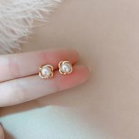 925 Sterling Silver Stud Earrings, with Plastic, gold color plated, micro pave cubic zirconia & for woman, Sold By Pair