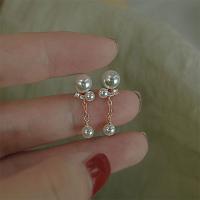 925 Sterling Silver Drop Earring with Plastic Pearl plated micro pave cubic zirconia & for woman Sold By Pair