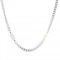 Titanium Steel Necklace with Freshwater Pearl Unisex silver color Length Approx 45 cm Sold By PC