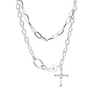 Titanstahl Halskette, mit Kunststoff Perlen, Doppelschicht & unisex, Silberfarbe, Länge 45 cm, verkauft von PC