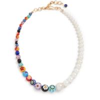 Lampwork Halskette, mit Natürliche kultivierte Süßwasserperlen, für Frau, gemischte Farben, verkauft von PC