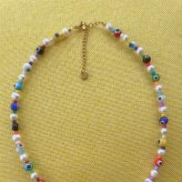 Lampwork Necklace with Titanium Steel & Freshwater Pearl Evil Eye for woman mixed colors Length Approx 45 cm Sold By PC