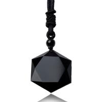 Obsidian Halskette, mit Terylen Schnur, Sechseck, unisex, keine, 30x8mm, Länge:ca. 45 cm, verkauft von PC