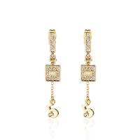 Brass Drop Earring, with 925 Sterling Silver, plated, Unisex & with rhinestone, more colors for choice, 50mm, Sold By Pair