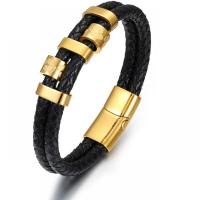 cordão de couro pulseira comum, with Aço inoxidável 304, para o homem, cores misturadas, comprimento 21.5 cm, vendido por PC