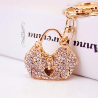 Zinc Alloy Key Clasp with Czech Rhinestone Handbag high quality plated fashion jewelry golden Sold By PC