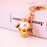 Zinc Alloy Key Clasp with Czech Rhinestone Skull high quality plated fashion jewelry & enamel golden Sold By PC