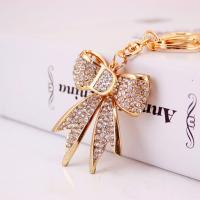 Zinc Alloy Key Clasp with Czech Rhinestone Bowknot high quality plated fashion jewelry golden Sold By PC