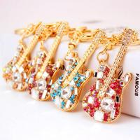 Tibetan Style Key Clasp, with Czech Rhinestone, Guitar, high quality plated, fashion jewelry & Unisex, more colors for choice, 110x30mm, Sold By PC