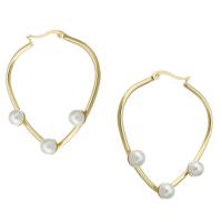 Stainless Steel Hoop Earring, 316 Stainless Steel, with ABS Plastic Pearl, Vacuum Plating, 6 pieces & fashion jewelry & for woman, golden, 41x45x6mm, 6Pairs/Lot, Sold By Lot
