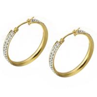 Stainless Steel Hoop Earring, 316 Stainless Steel, Round, Vacuum Plating, 6 pieces & fashion jewelry & for woman & with rhinestone, golden, 36x35x5mm, 6Pairs/Lot, Sold By Lot