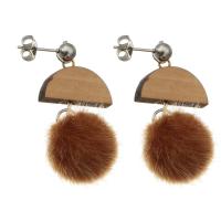 Stainless Steel Drop Earring 316 Stainless Steel with Plush & Wood 6 pieces & fashion jewelry & for woman brown 45mm Sold By Lot