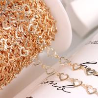 Chaîne décorative en laiton, coeur, Plaqué d'or 14K, DIY, 6x11mm, Vendu par m