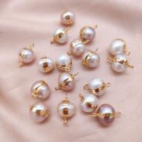 Freshwater Pearl Connector, with Brass, Round, gold color plated, 1/1 loop, more colors for choice, 12mm, Sold By PC