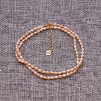 Freshwater Pearl Brass Necklace, with Brass, with 1.97Inch extender chain, Rice, gold color plated, different size for choice & for woman, more colors for choice, Length:Approx 14.17 Inch, Sold By PC