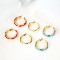 Brass Hoop Earring, sterling silver post pin, Donut, gold color plated, for woman & enamel, more colors for choice, nickel, lead & cadmium free, 32mm, Sold By Pair