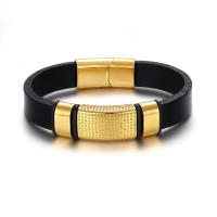 Leather Bracelet with Titanium Steel Vacuum Ion Plating for man 10mm Length Approx 8.66 Inch Sold By PC
