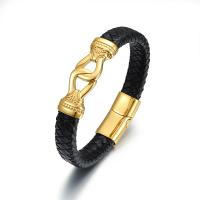 Leather Bracelet with Titanium Steel Vacuum Ion Plating vintage & for man Length Approx 8.46 Inch Sold By PC