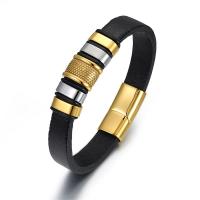 Leather Bracelet with Titanium Steel Vacuum Ion Plating vintage & for man 15mm Length Approx 8.27 Inch Sold By PC