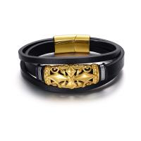 Leather Bracelet with Titanium Steel Vacuum Ion Plating three layers & vintage & for man Length Approx 8.27 Inch Sold By PC