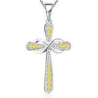 Brass Necklace, with 1.97Inch extender chain, Cross, platinum color plated, for woman & with rhinestone, more colors for choice, nickel, lead & cadmium free, 20x38mm, Length:Approx 18.5 Inch, Sold By PC