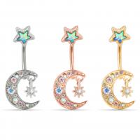 Stainless Steel Belly Ring, 304 Stainless Steel, Vacuum Plating, with rhinestone, more colors for choice, 13mm, Sold By PC